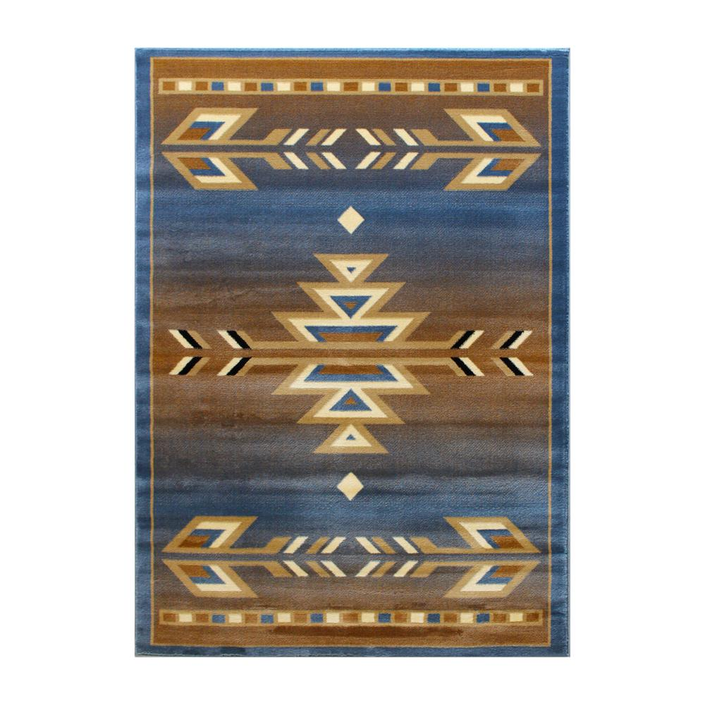 Southwestern Blue Area Rug - 5' x 7' - Stain-Resistant Olefin Fibers