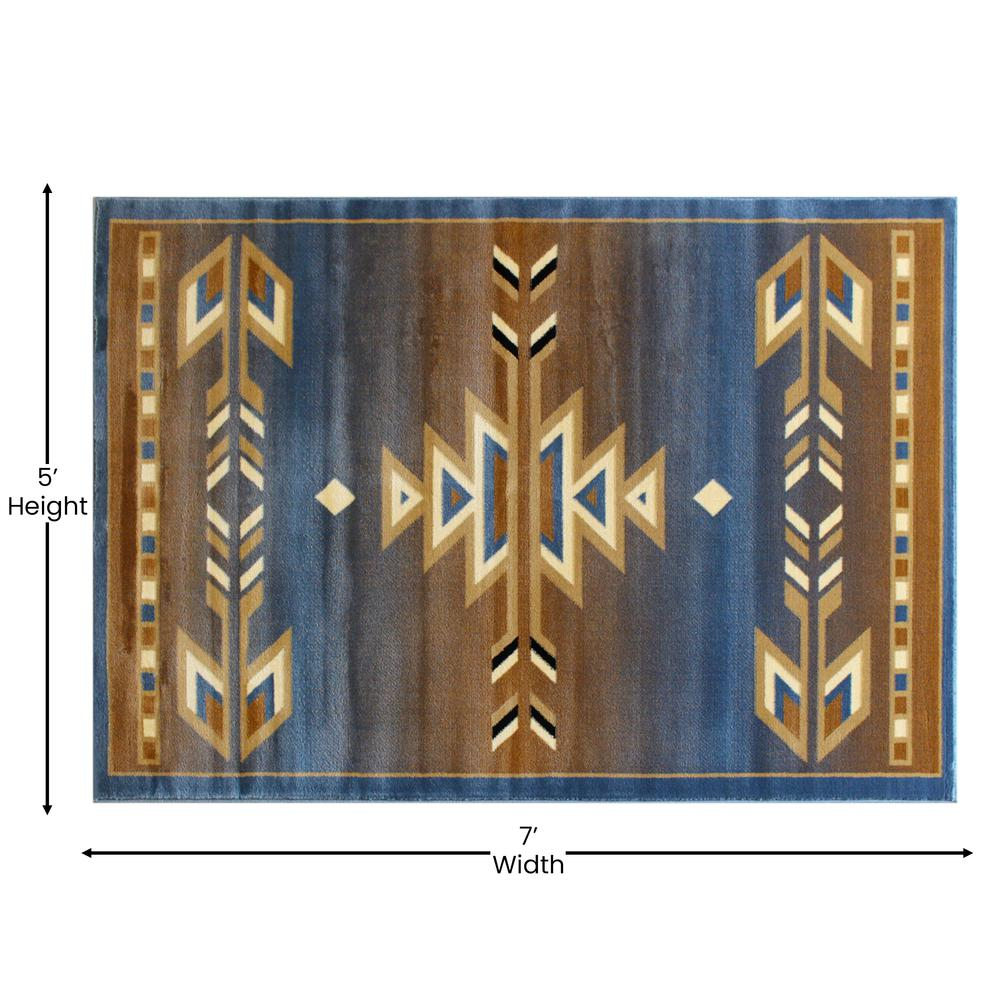 Southwestern Blue Area Rug - 5' x 7' - Stain-Resistant Olefin Fibers