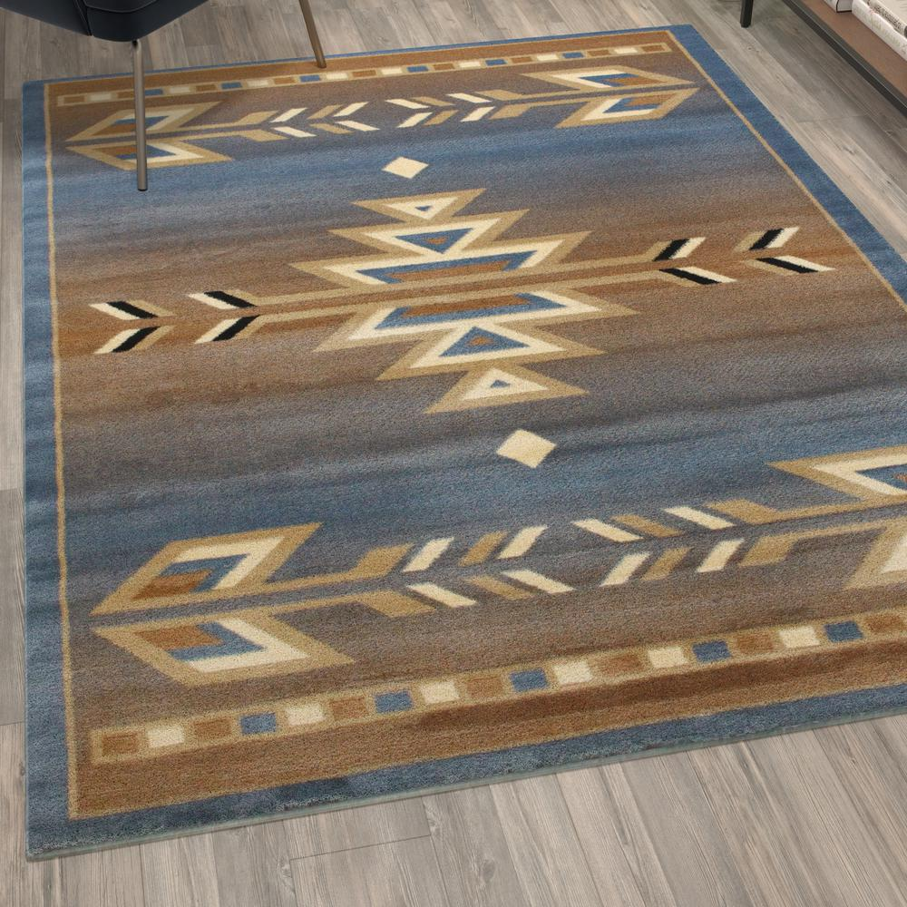 Southwestern Blue Area Rug - 5' x 7' - Stain-Resistant Olefin Fibers