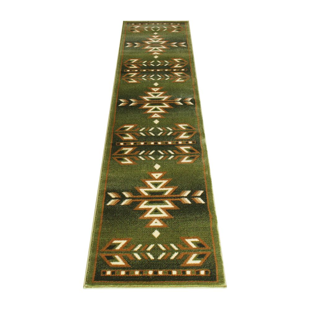 Southwestern 2' x 7' Green Area Rug - Olefin Rug | Geometric Pattern, Stain-Resistant, Kid and Pet Friendly