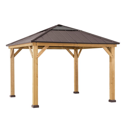 Outdoor Patio Cedar Framed Gazebo with Steel and Polycarbonate Hip Roof Hardtop - Create Your Outdoor Oasis