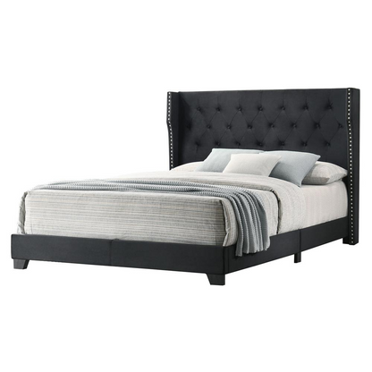 Black Velvet King Bed: Elegantly Tufted with Side Studs