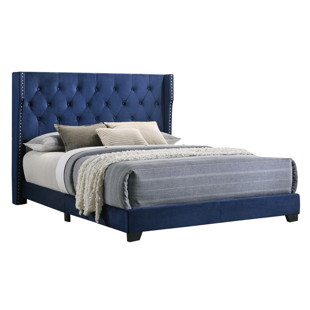 Navy Blue Velvet Full Bed: Elegant, Tufted & Studded