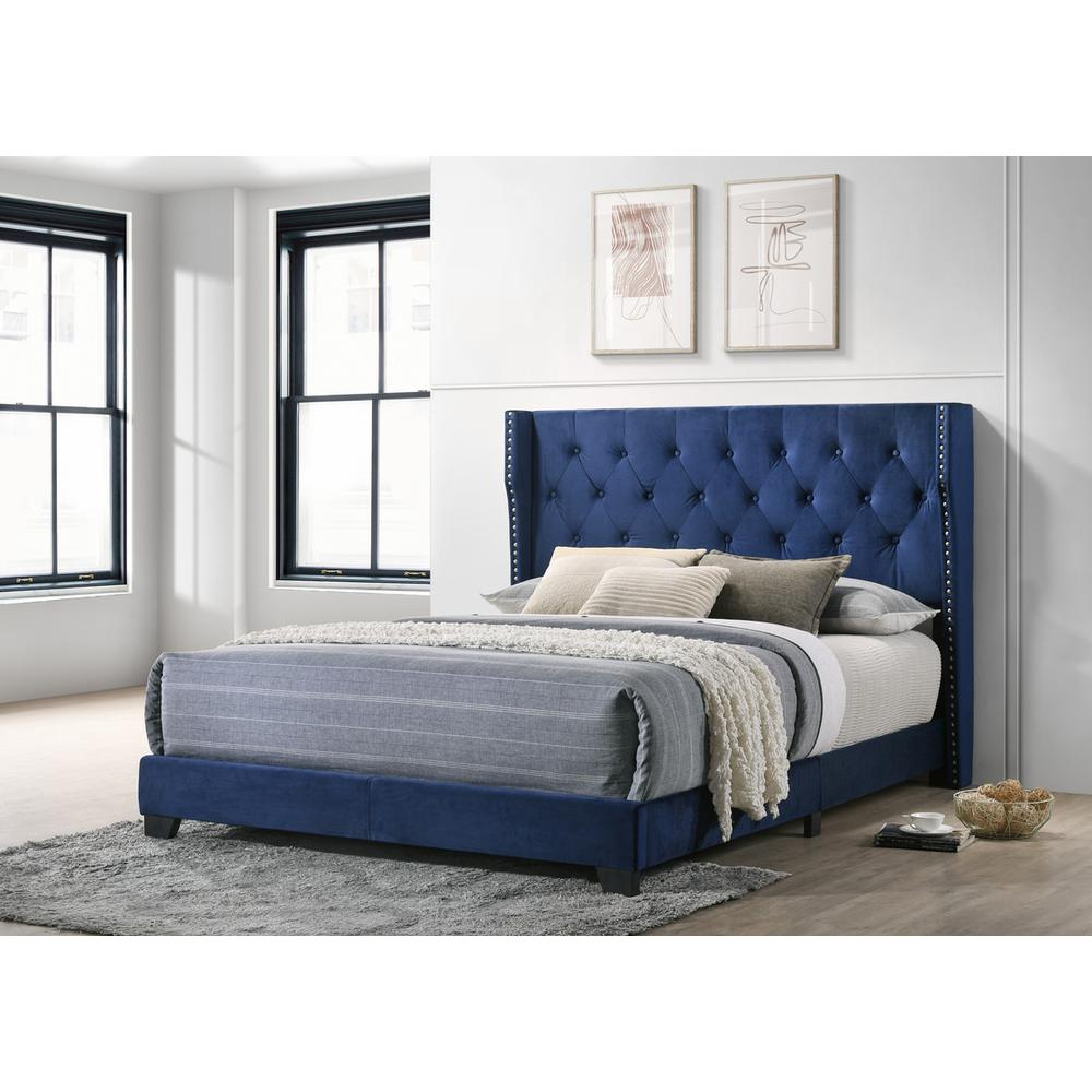 Navy Blue Velvet Full Bed: Elegant, Tufted & Studded