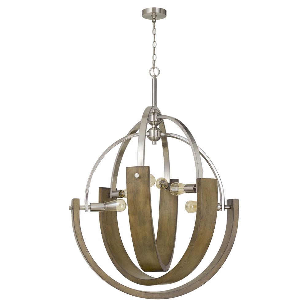 60W X 6 Rauma Metal/Wood Chandelier | Modern Industrial Lighting