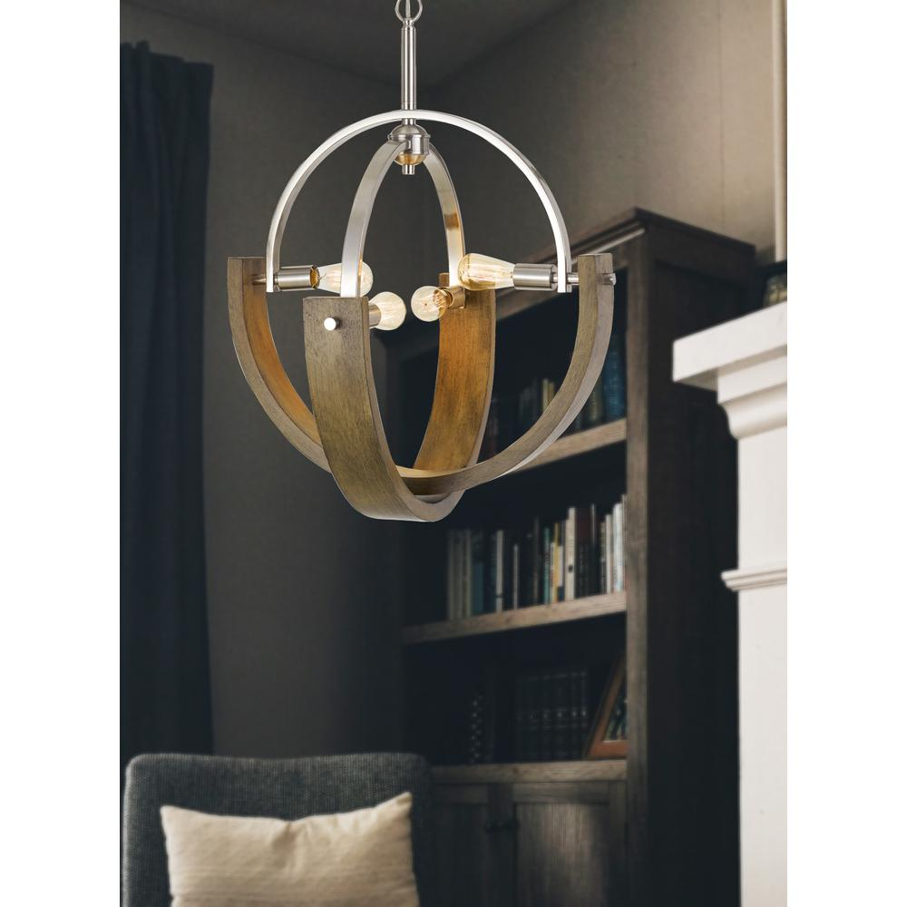 60W X 4 Rauma Metal/Wood Chandelier (Edison Bulbs Not Included) - Modern, Industrial Lighting