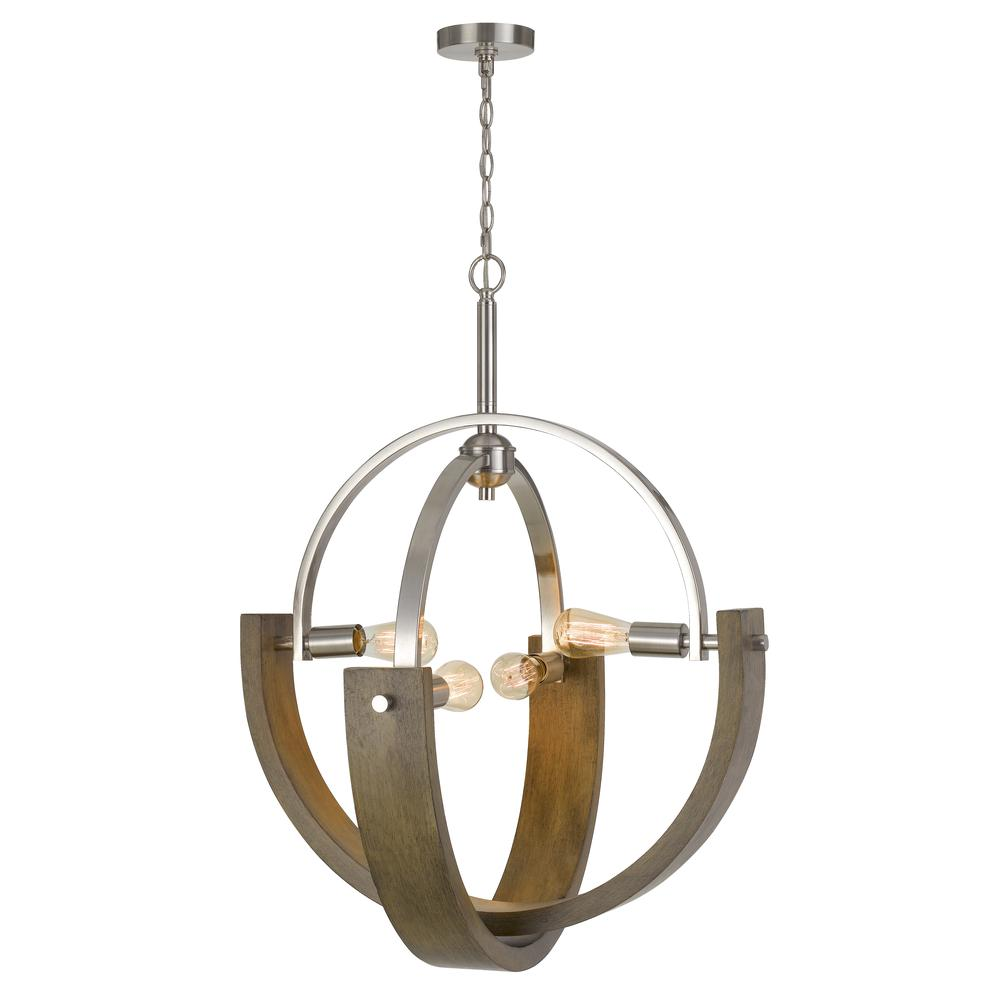 60W X 4 Rauma Metal/Wood Chandelier (Edison Bulbs Not Included) - Modern, Industrial Lighting