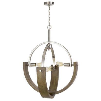 60W X 4 Rauma Metal/Wood Chandelier (Edison Bulbs Not Included) - Modern, Industrial Lighting