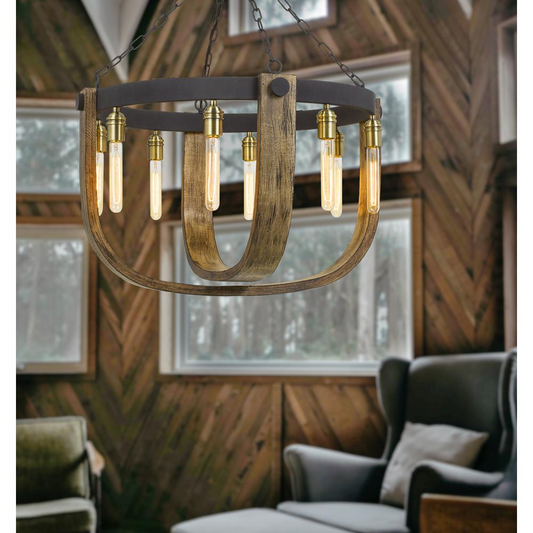 60W X 8 Apulia Metal/Wood Chandelier (Edison Bulbs Not Included) - Rustic Lighting Fixture