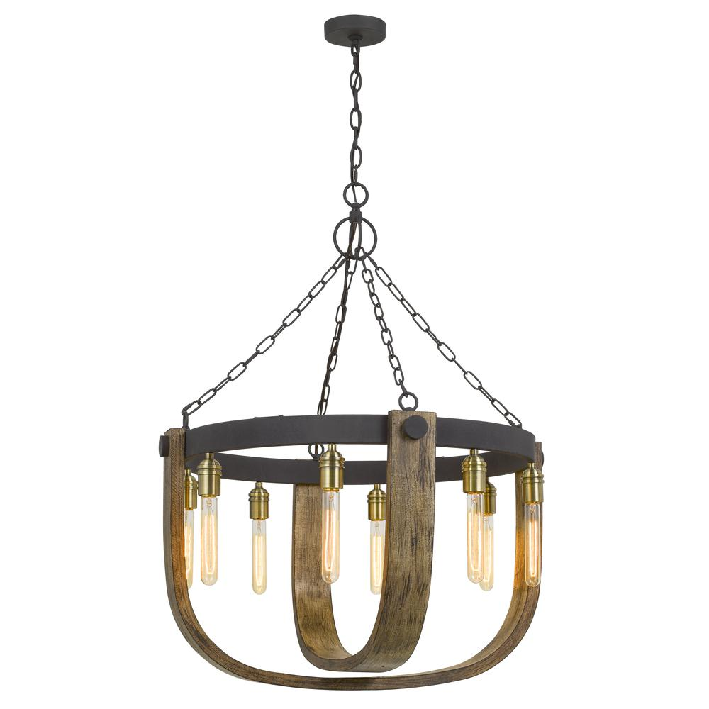 60W X 8 Apulia Metal/Wood Chandelier (Edison Bulbs Not Included) - Rustic Lighting Fixture