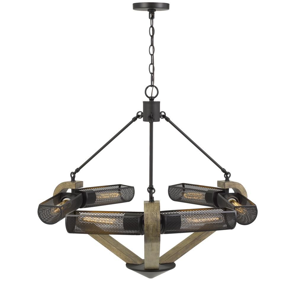 60W X 6 Baden Metal/Wood Chandelier With Mesh Shades - Illuminate Your Space