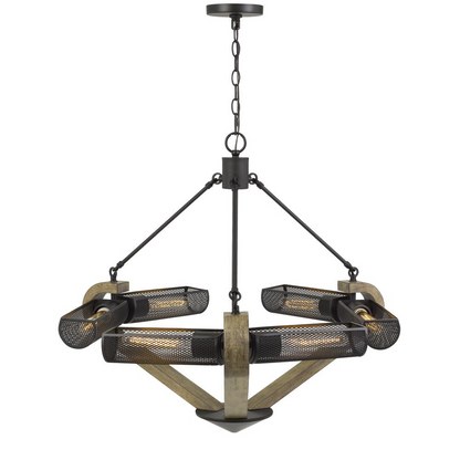 60W X 6 Baden Metal/Wood Chandelier With Mesh Shades - Illuminate Your Space