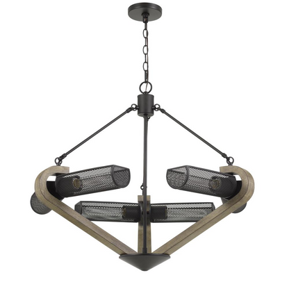 60W X 6 Baden Metal/Wood Chandelier With Mesh Shades - Illuminate Your Space