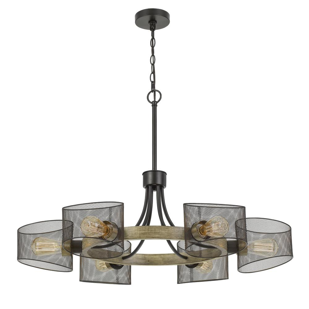 60W X 6 Dronten Metal/Wood Chandelier With Mesh Shades