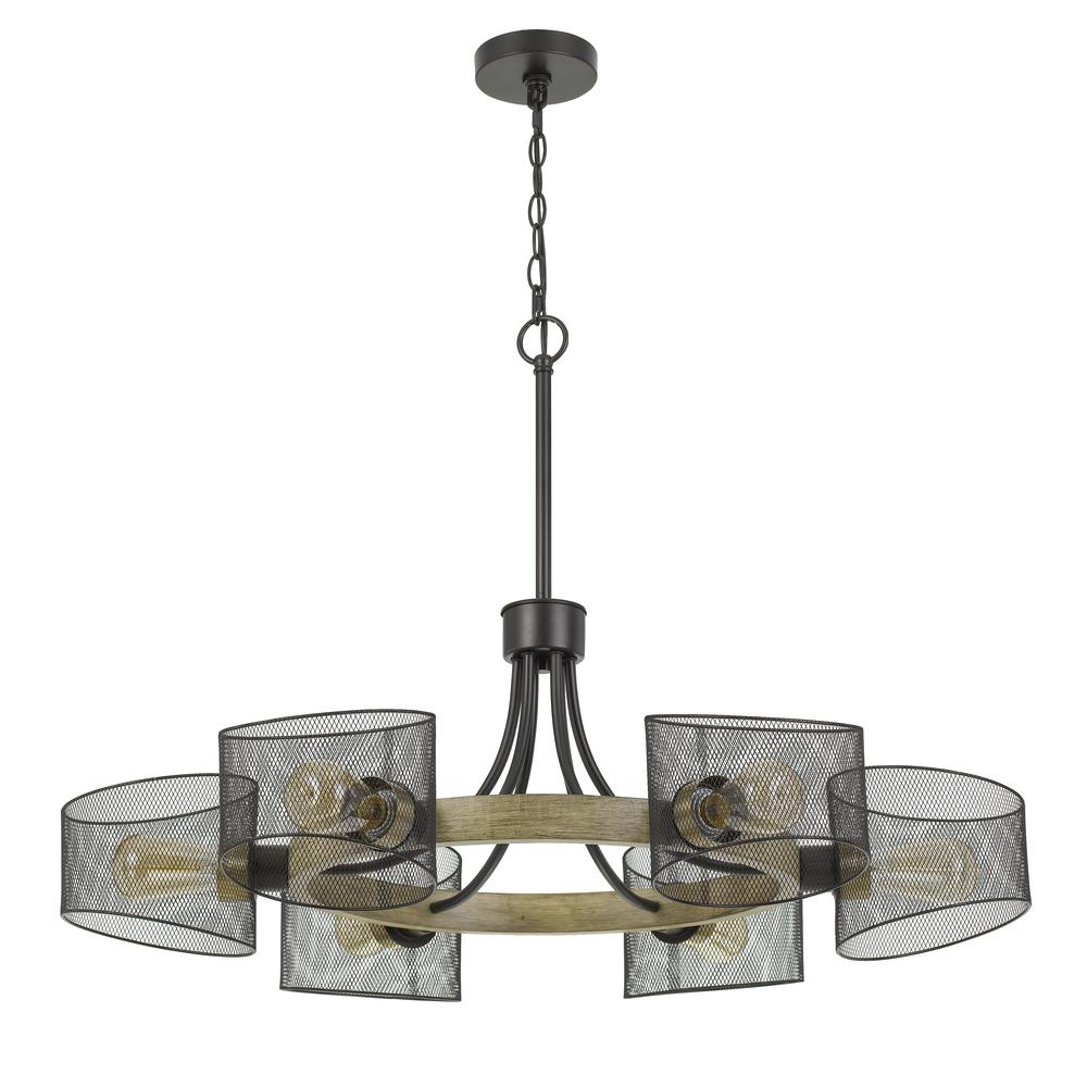 60W X 6 Dronten Metal/Wood Chandelier With Mesh Shades