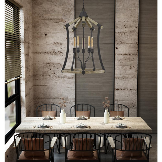 Dali 60W X 5 Metal/Pine Wood Chandelier - Rustic Elegance for Your Space