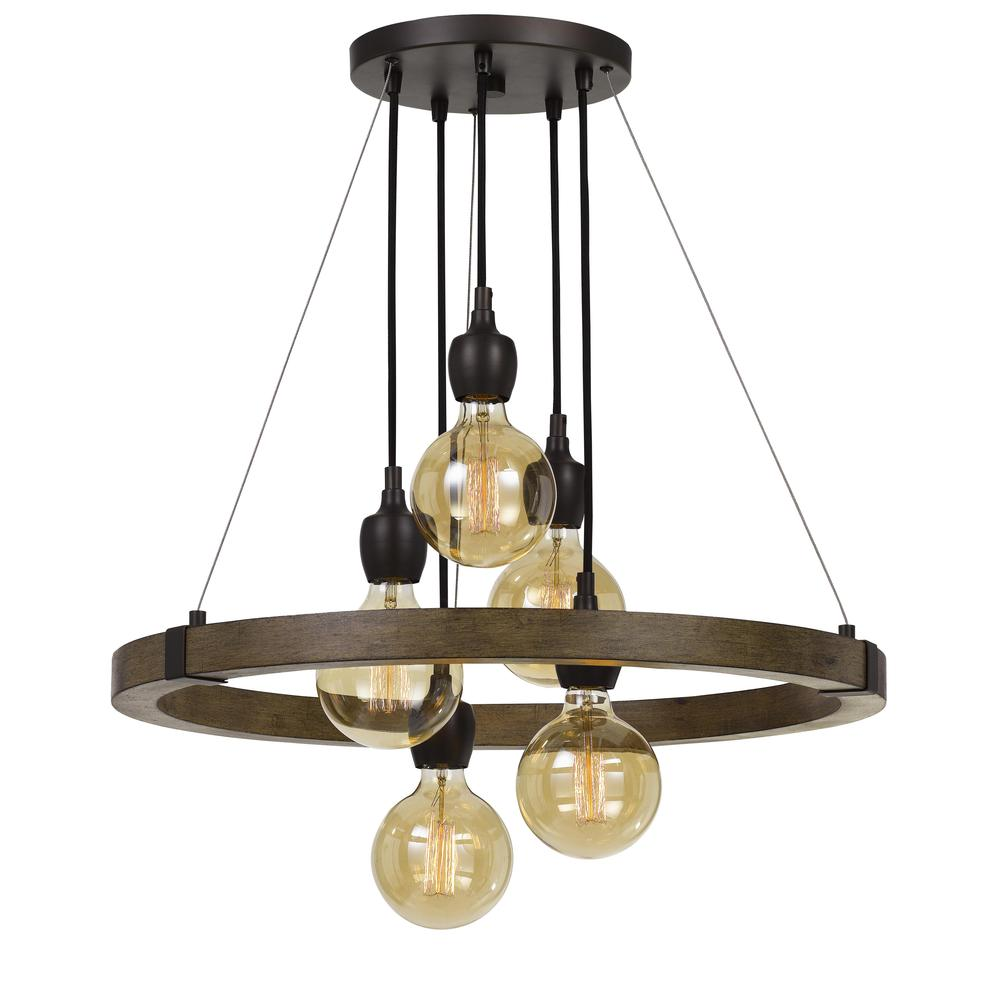 60W X 5 Martos Metal/Wood Chandelier with Edison Bulbs included