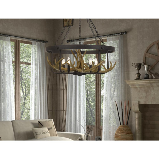 Angelo 60W X 5 Metal Antler Chandelier - Rustic Two-Tone Finish