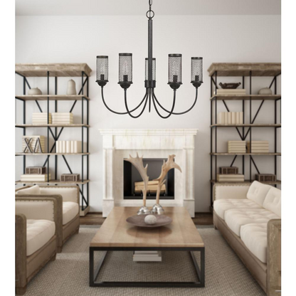 Fulton Metal Chandelier With Mesh Metal Shade - Modern Industrial Lighting