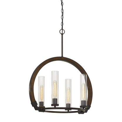 60W X 4 Sulmona Wood/Metal Chandelier With Glass Shade