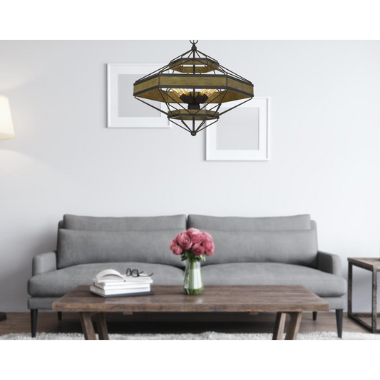 Alicante 60W X 6 Pine Wood/Metal Chandelier - Rustic Elegance for Any Room