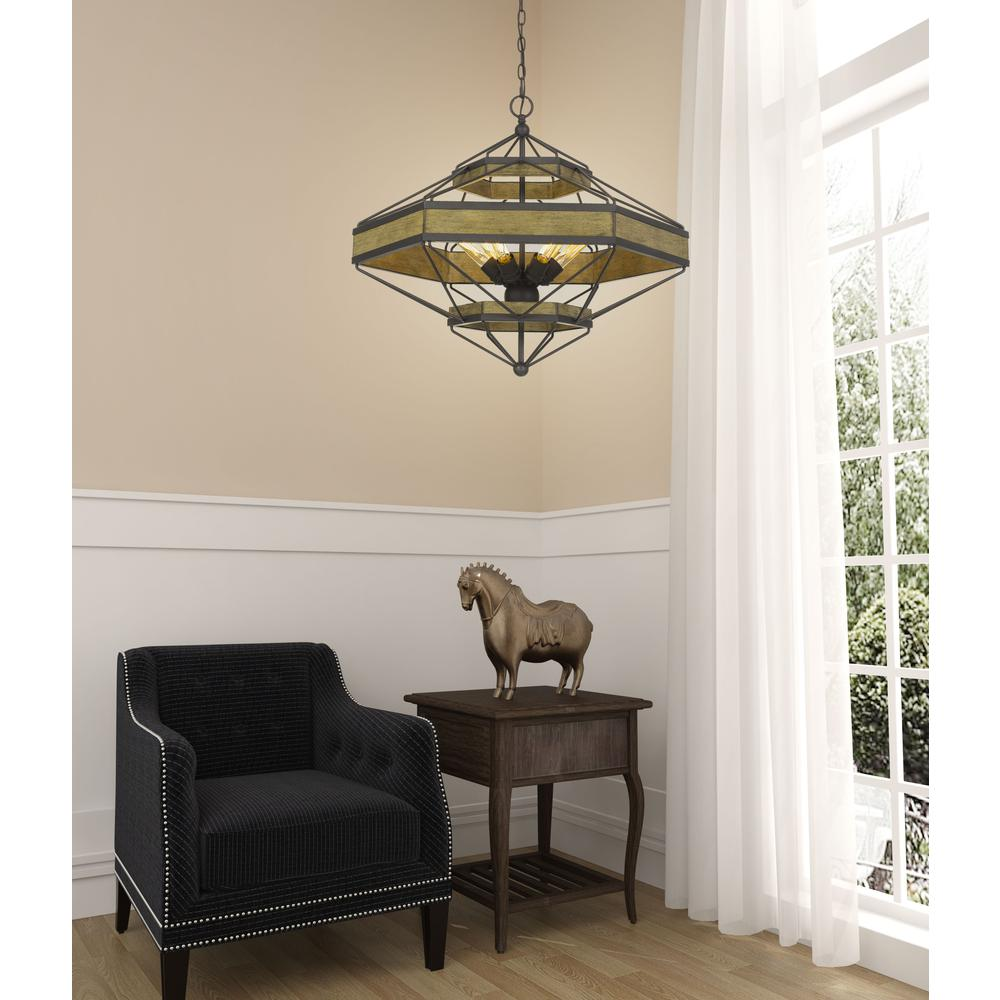 Alicante 60W X 6 Pine Wood/Metal Chandelier - Rustic Elegance for Any Room