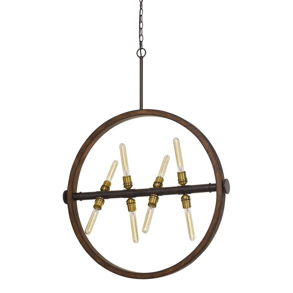 60W X 8 Teramo Wood/Metal Chandelier With Glass Shade - Rustic Charm meets Modern Design