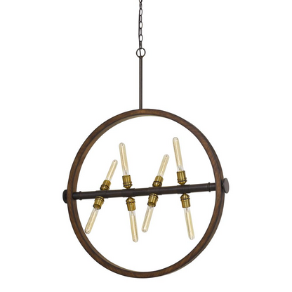 60W X 8 Teramo Wood/Metal Chandelier With Glass Shade - Rustic Charm meets Modern Design