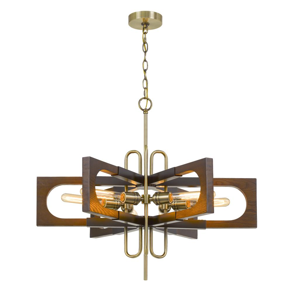 60W X 6 Sneek Metal/Wood Chandelier - Elegant Lighting for Your Space