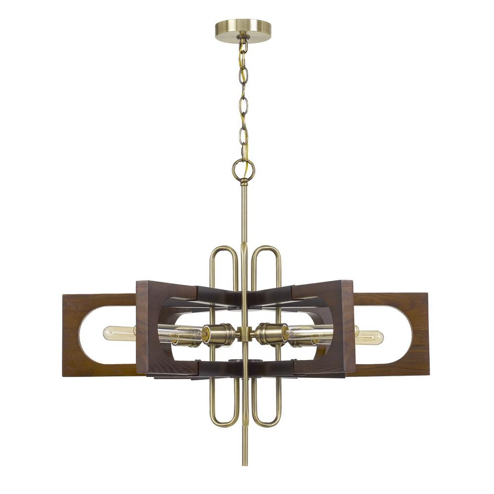 60W X 6 Sneek Metal/Wood Chandelier - Elegant Lighting for Your Space