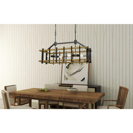 Bruck 60W X 6 Metal/Pine Wood Island Chandelier - Elegant Lighting Fixture for Your Space