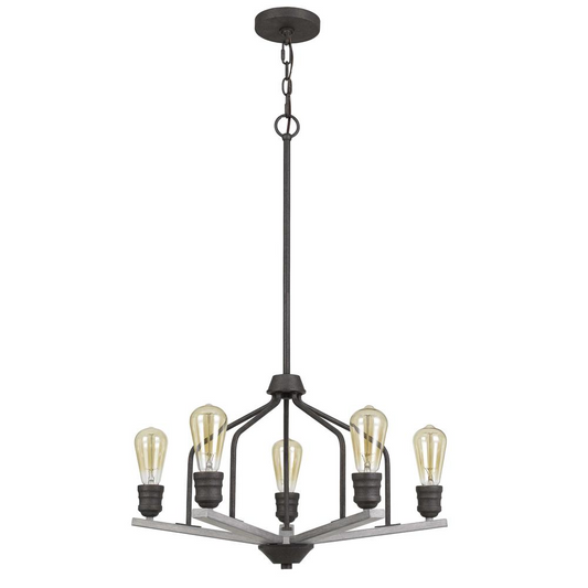 Corning Metal Chandelier | Textured Bronze Finish | Wood Accents