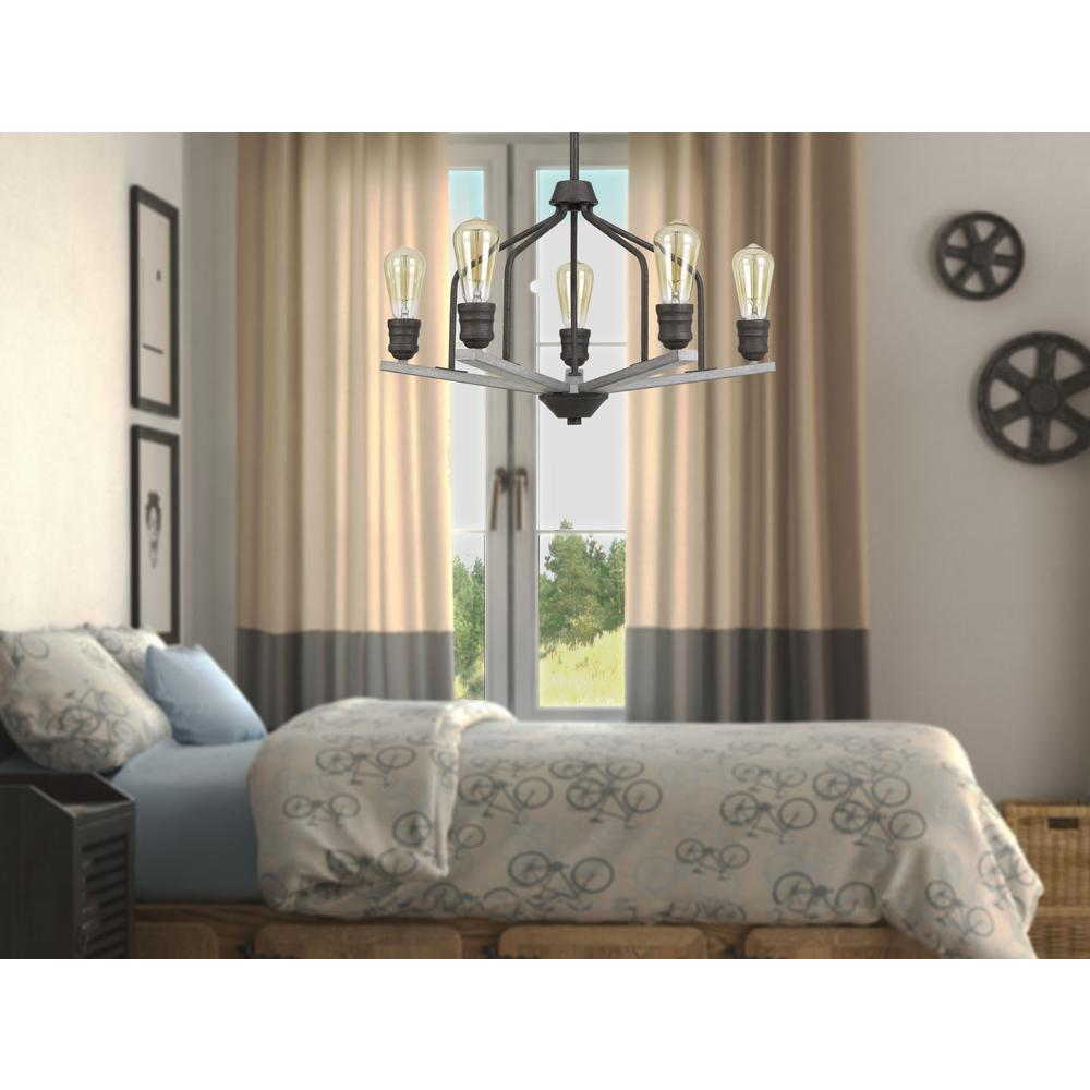 Corning Metal Chandelier | Textured Bronze Finish | Wood Accents