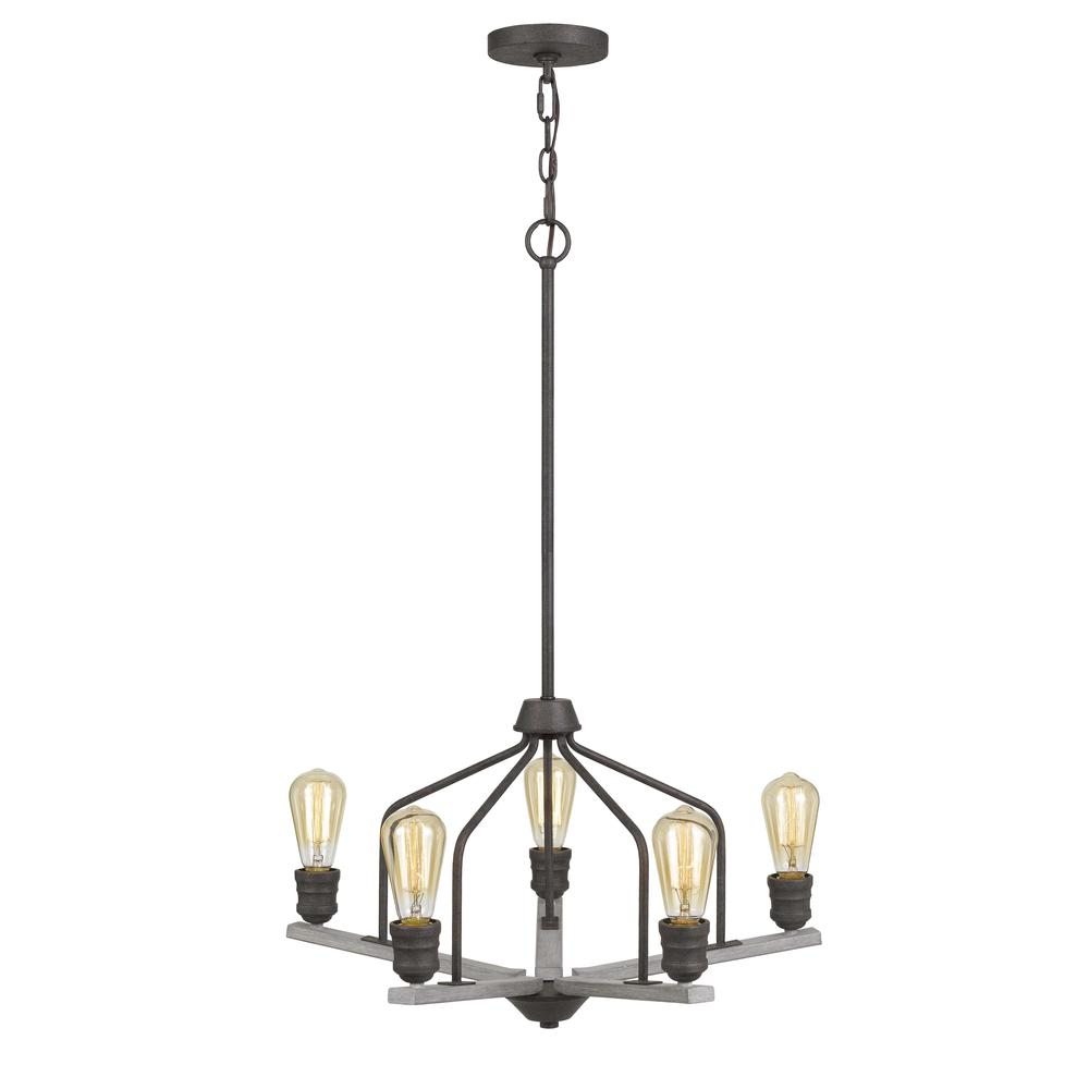 Corning Metal Chandelier | Textured Bronze Finish | Wood Accents