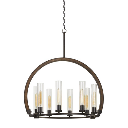 60W X 8 Sulmona Wood/Metal Chandelier With Glass Shade