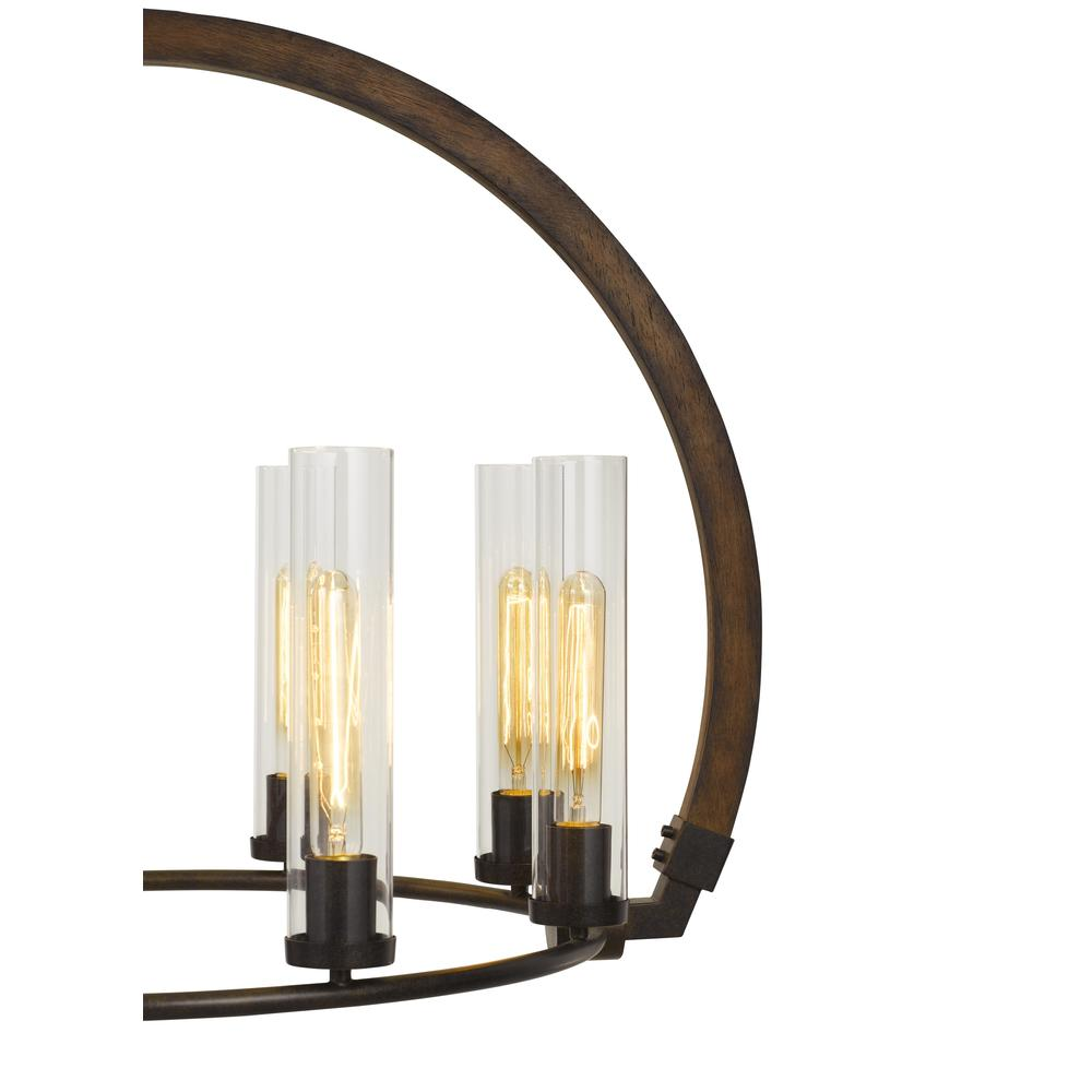 60W X 8 Sulmona Wood/Metal Chandelier With Glass Shade