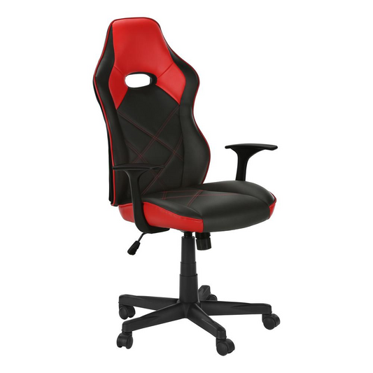 Office Chair - Gaming / Black / Red Leather-Look | Comfortable and Stylish - Navarrete Furniture