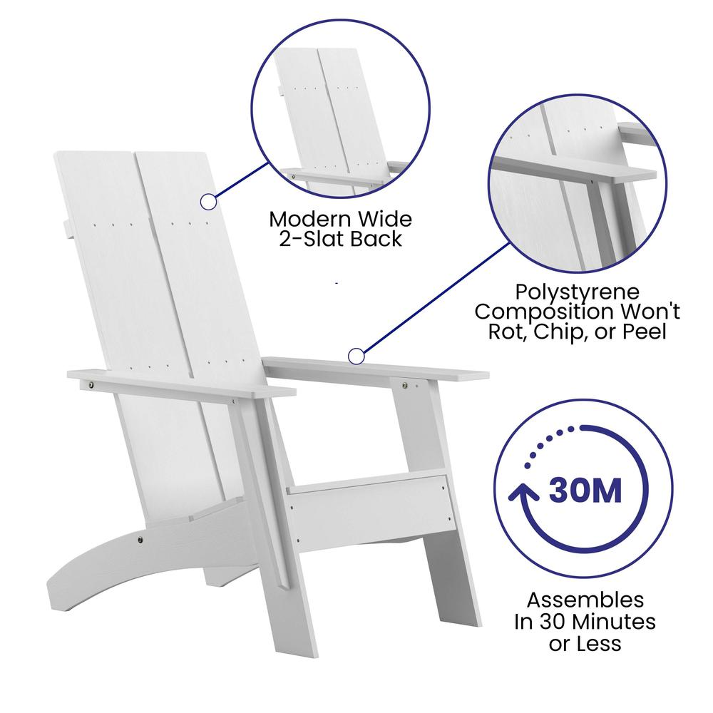 Finn Set of 2 White Modern All-Weather Rocking Adirondack Chairs with Wood Burning Fire Pit