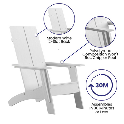 Finn Set of 2 White Modern All-Weather Rocking Adirondack Chairs with Wood Burning Fire Pit