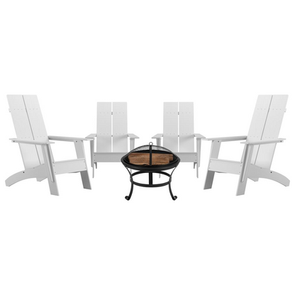 Finn Set of 4 White Modern All-Weather Rocking Adirondack Chairs with Fire Pit