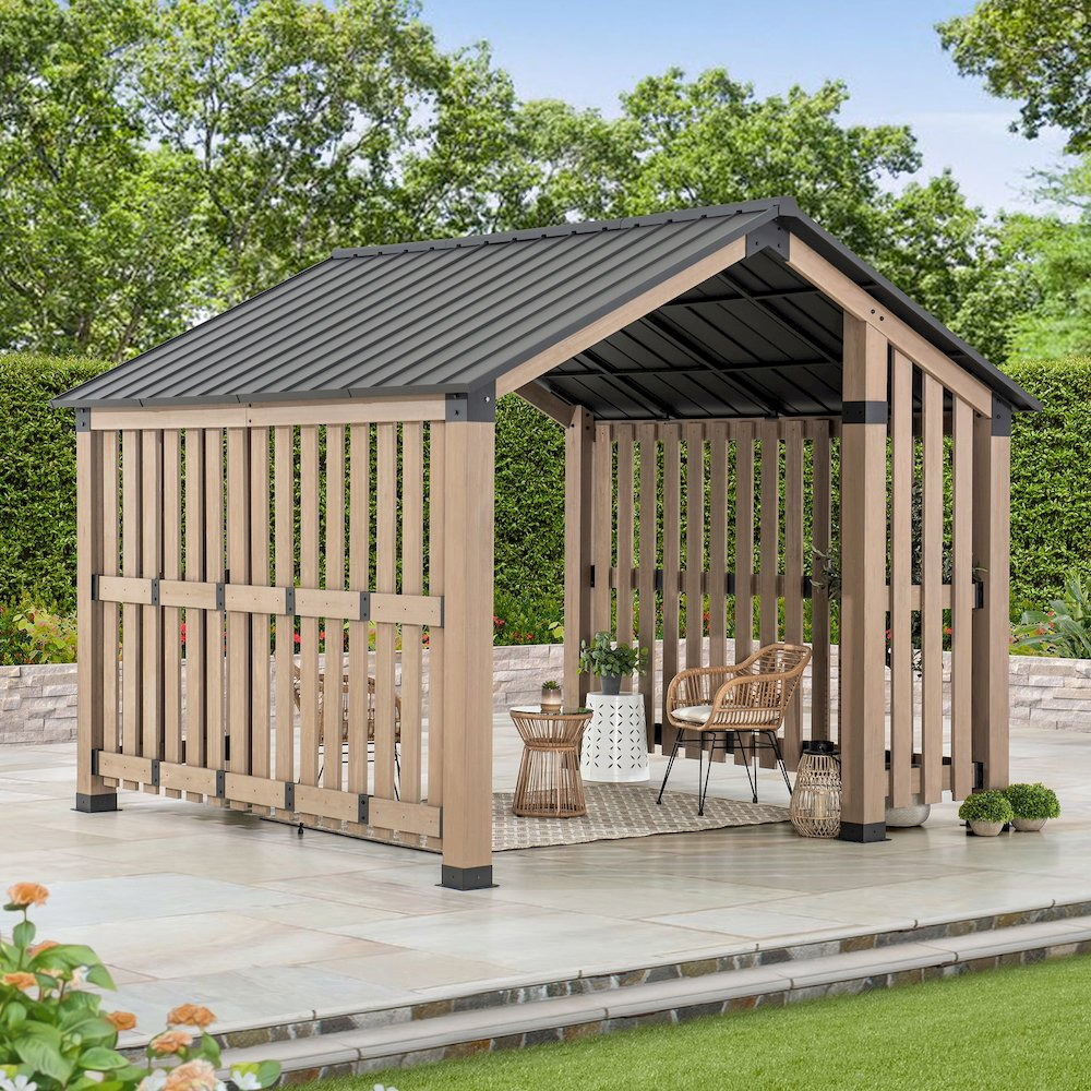 Sienna Outdoor Cedar Wood Framed Hot Tub Gazebo with Steel Hardtop, Matte Black