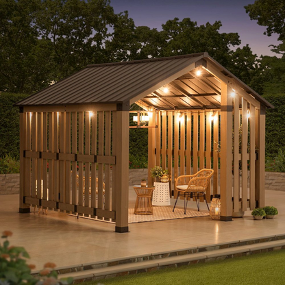 Sienna Outdoor Cedar Wood Framed Hot Tub Gazebo with Steel Hardtop, Matte Black