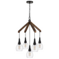 60W x 5 Watkins Rubber Wood Chandelier with Hanging Glass Shades