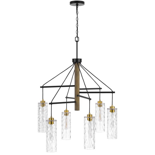 60W x 6 Williston Rubber Wood Chandelier with Hanging Textured Glass Shades