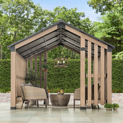 Sienna Outdoor Cedar Wood Framed Hot Tub Gazebo with Steel Hardtop, Matte Black