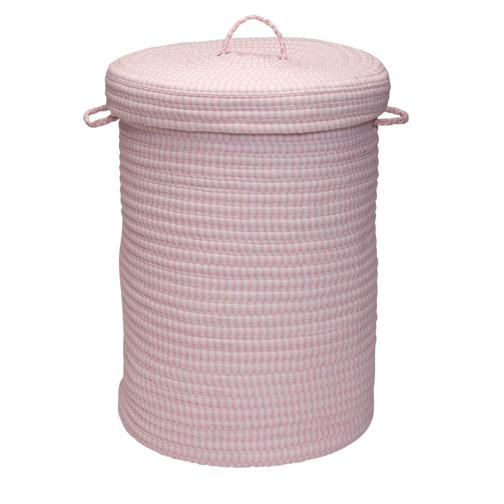 Ticking Solids Pink 16"x24" Hamper - Stylish Braided Storage Basket for Laundry and Blankets