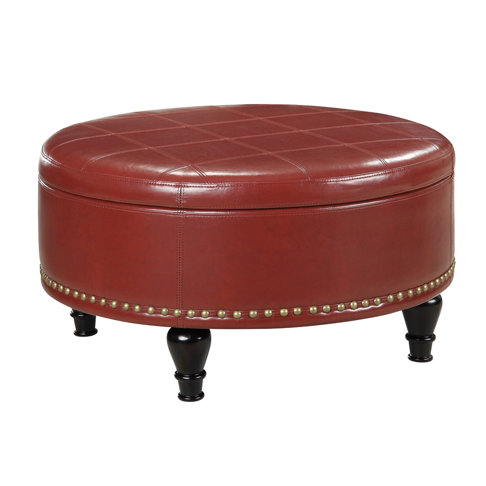 Augusta Storage Ottoman - Spacious Interior Storage, Padded Seating, Bonded Leather, Decorative Nailheads