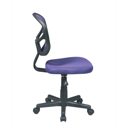 Purple Mesh Task Chair with Pneumatic Seat Height Adjustment and Heavy Duty Nylon Base