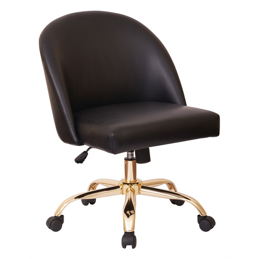 Layton Mid Back Office Chair - Black PU with Gold Finish Base